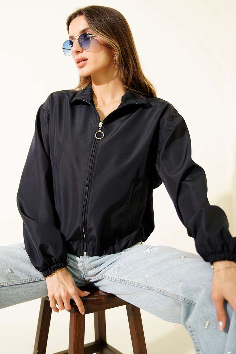 Short Zip Jacket with Two Pockets - Navy