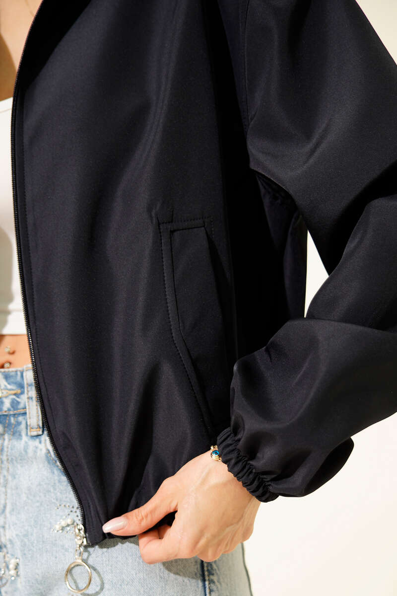 Short Zip Jacket with Two Pockets - Navy