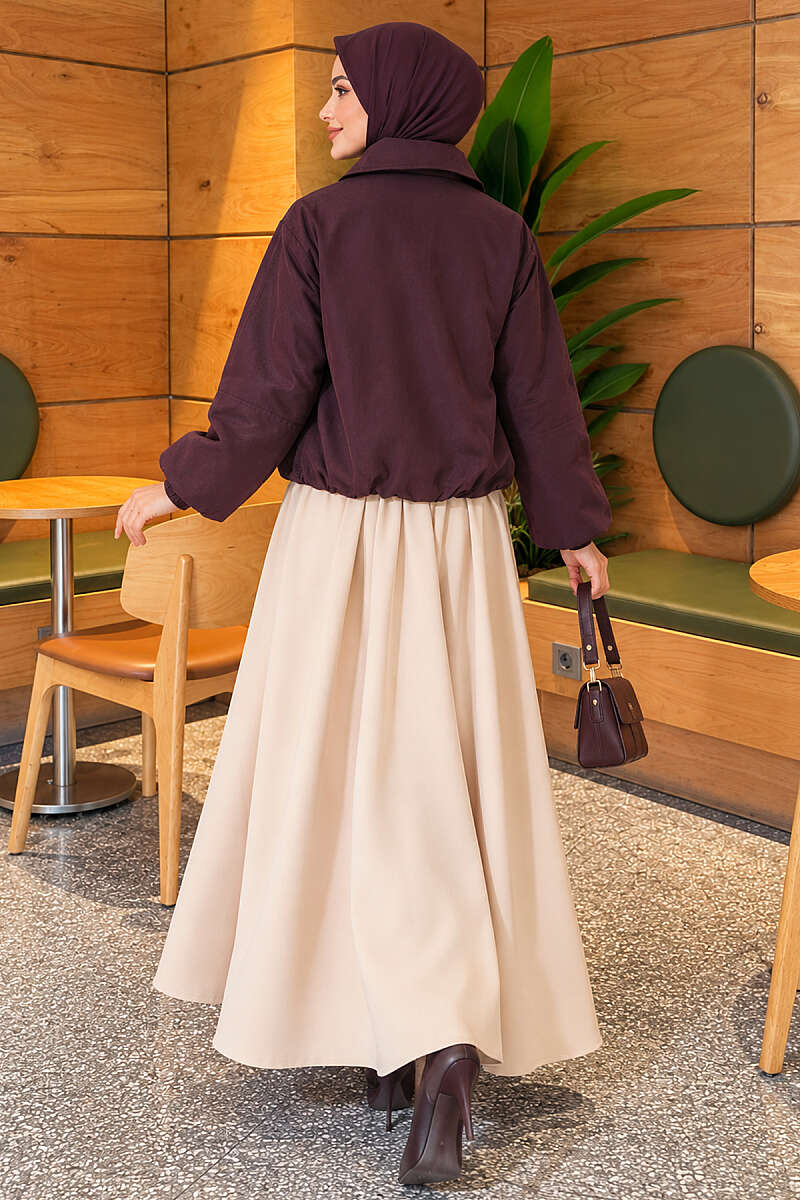 Short Zip-Up Jacket with Snap Buttons - Plum