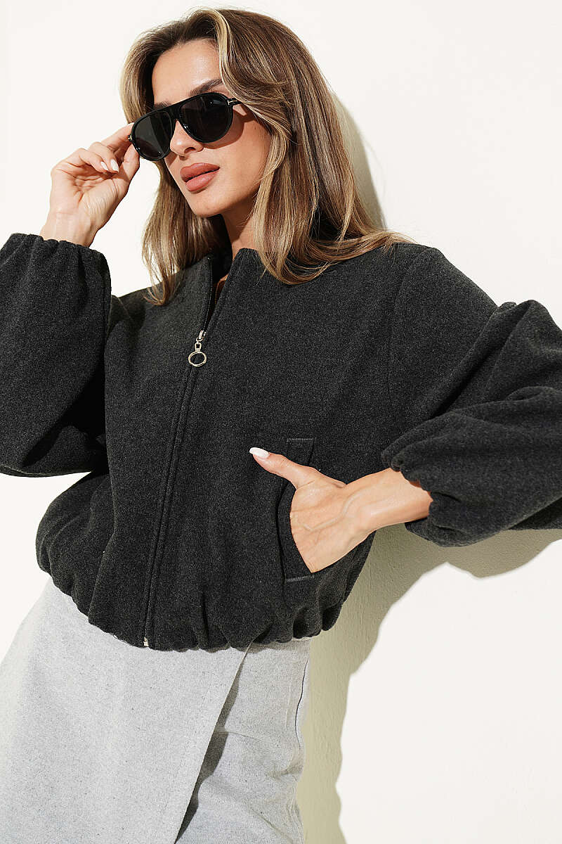 Felt Jacket with Zip Detail - Charcoal