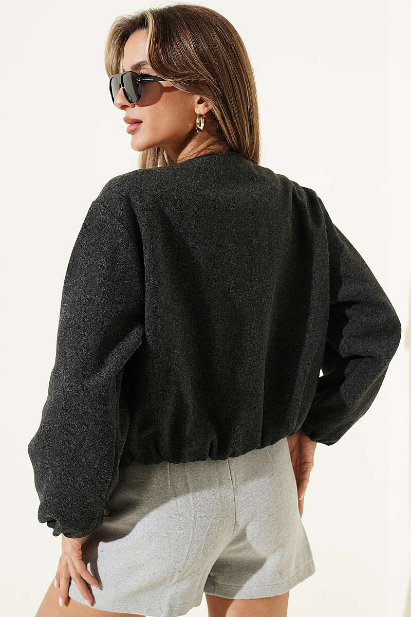 Felt Jacket with Zip Detail - Charcoal