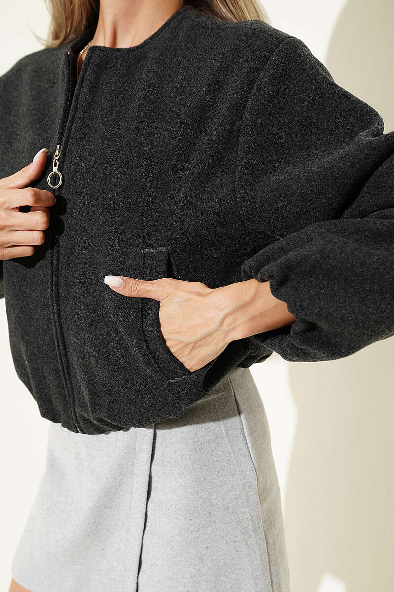 Felt Jacket with Zip Detail - Charcoal