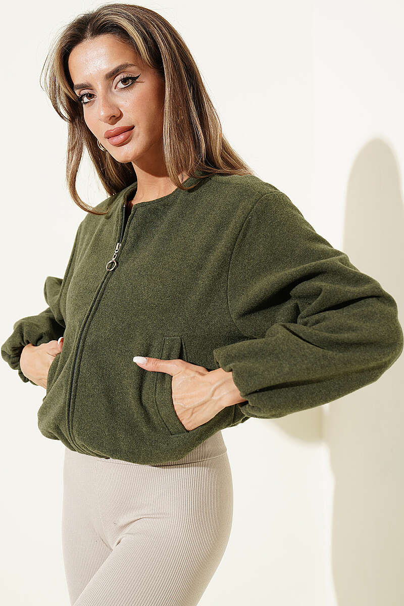 Felt Jacket with Zip Detail - Khaki