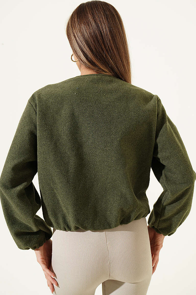 Felt Jacket with Zip Detail - Khaki