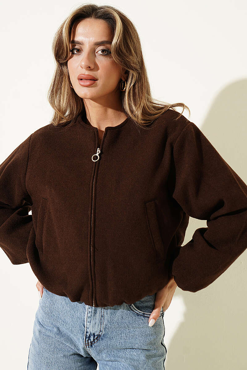 Felt Jacket with Zip Detail - Brown