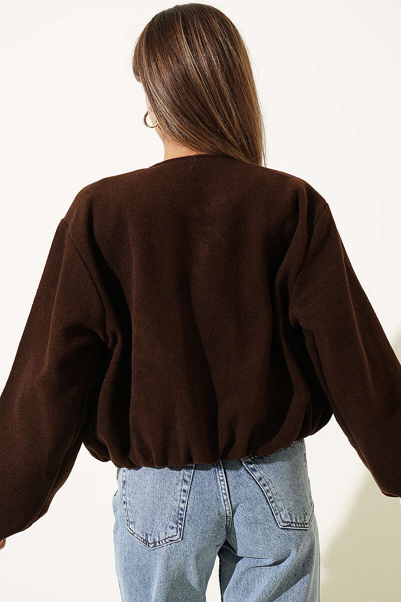 Felt Jacket with Zip Detail - Brown