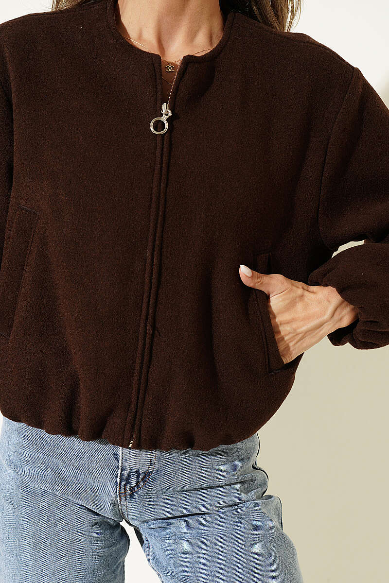 Felt Jacket with Zip Detail - Brown