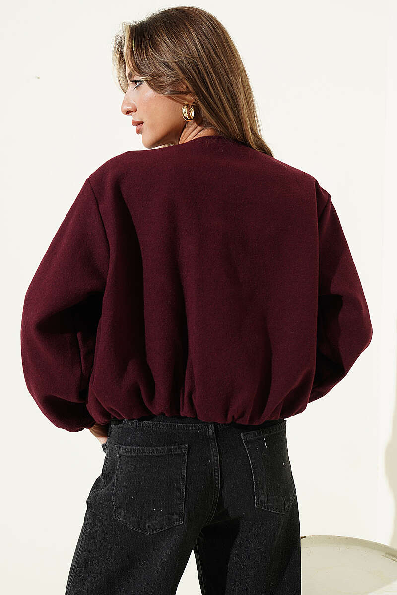Felt Jacket with Zip Detail - Plum