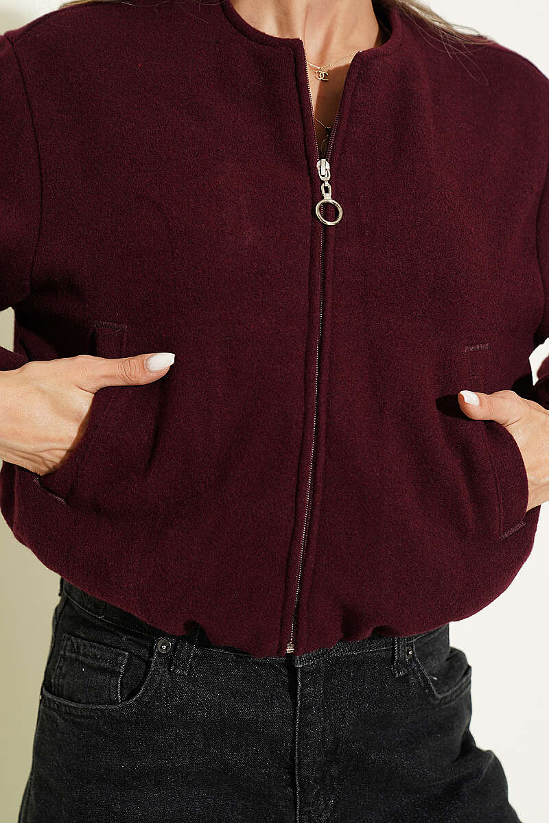 Felt Jacket with Zip Detail - Plum