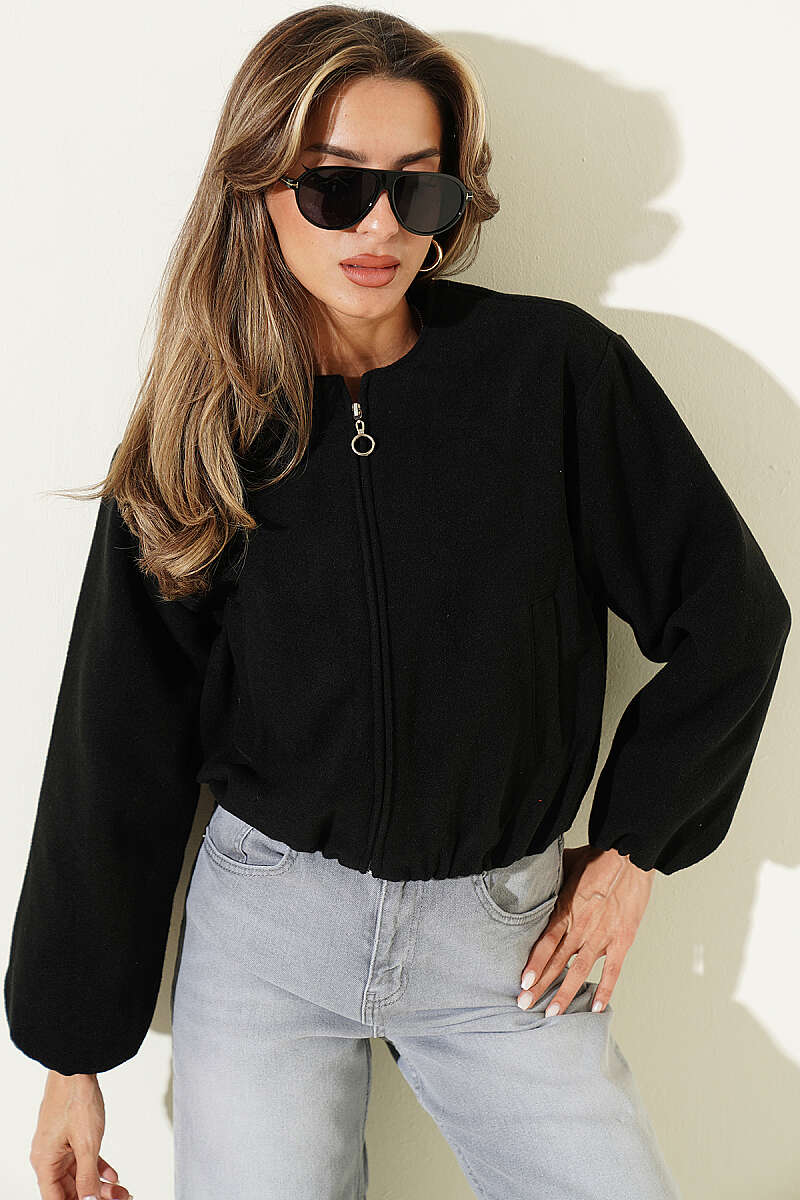 Felt Jacket with Zip Detail - Black