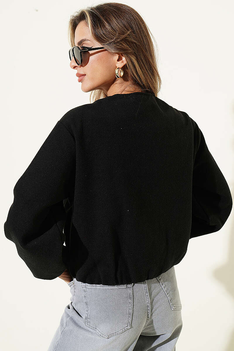 Felt Jacket with Zip Detail - Black