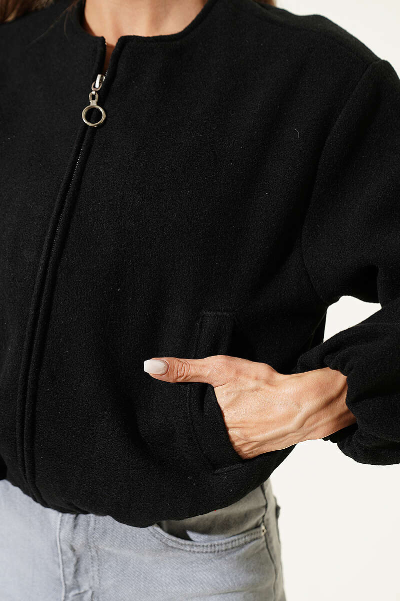 Felt Jacket with Zip Detail - Black