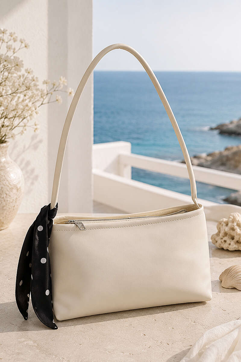 Zip Shoulder Bag with Scarf - Bone