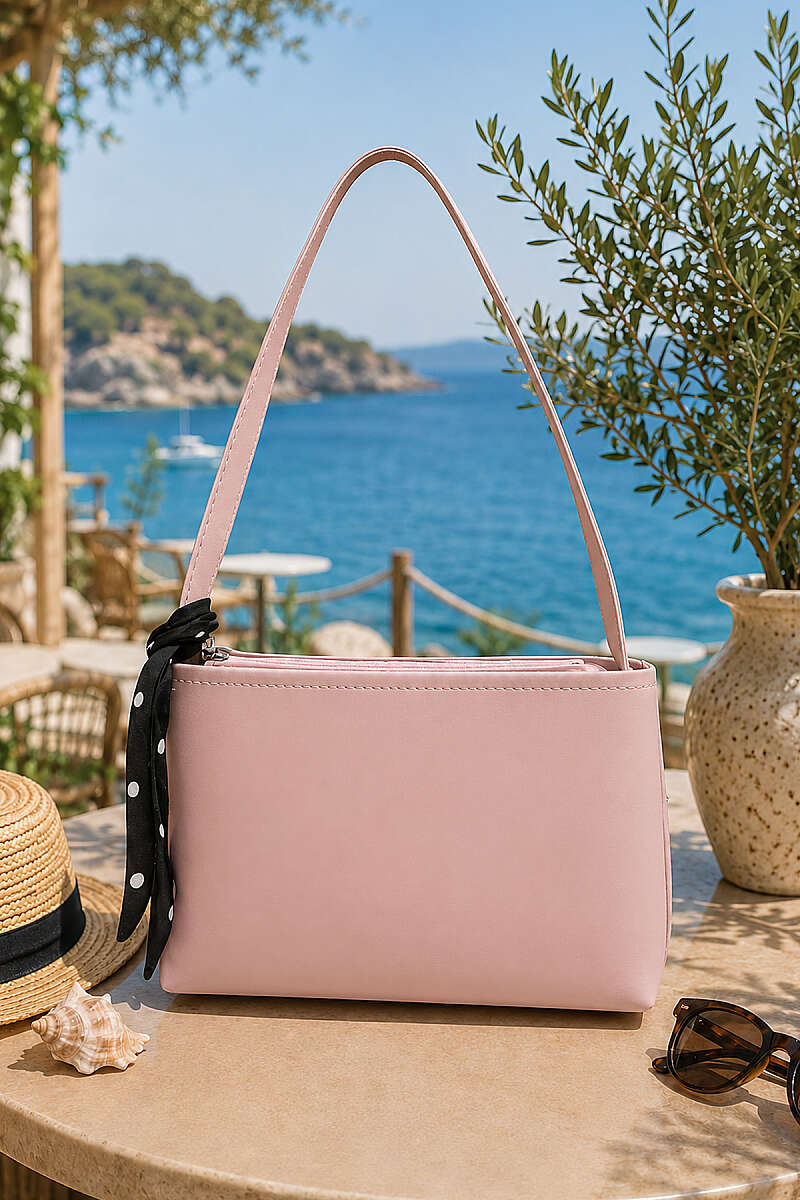 Zip Shoulder Bag with Scarf - Powder