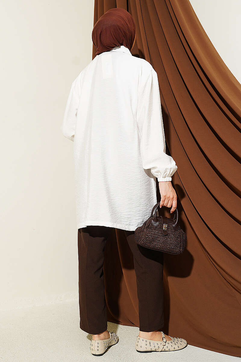 Zip-Up Cape Coat with Shirt Collar - White