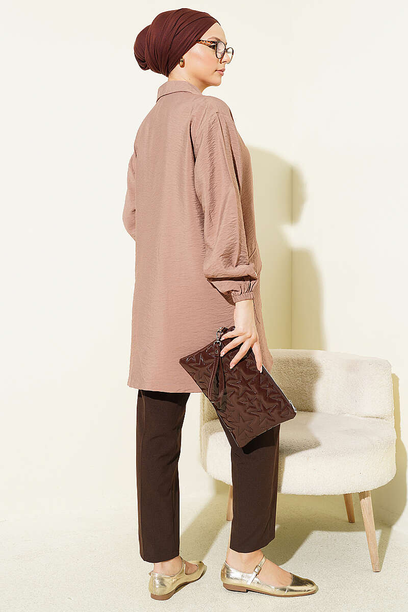 Zip-Up Cape Coat with Shirt Collar - Latte