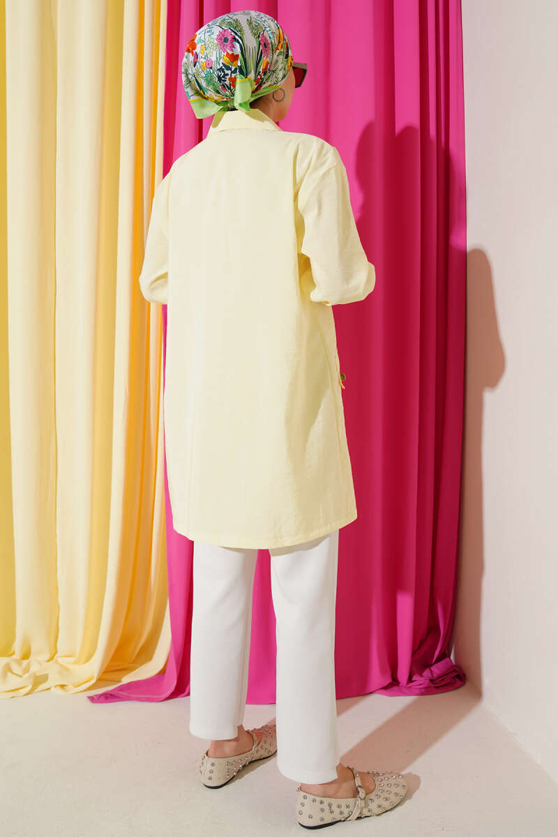 Zip-Up Cape Coat with Shirt Collar - Yellow