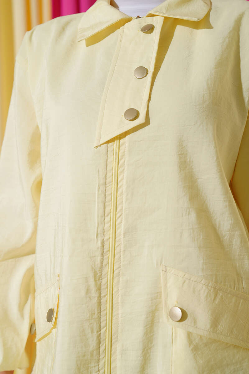 Zip-Up Cape Coat with Shirt Collar - Yellow