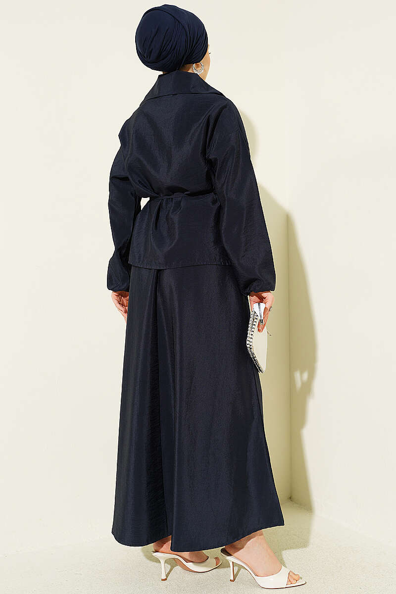 Parachute Skirt Set with Zip and Tie Belt - Navy