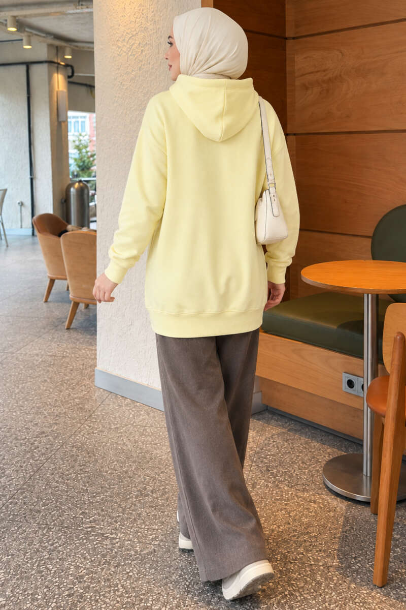 Zip-Up Cardigan with Kangaroo Pocket - Yellow