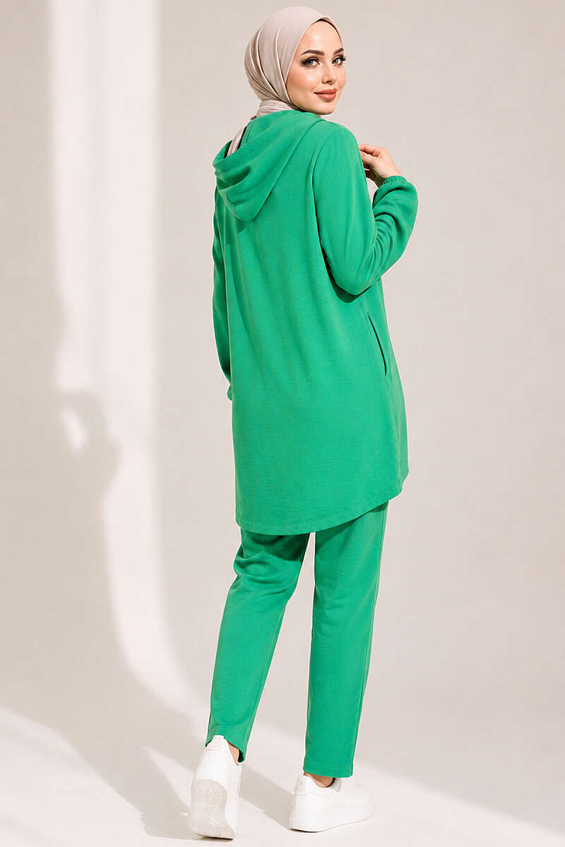 Loose Hooded Zip-Up Two-Piece Set - Kelly Green