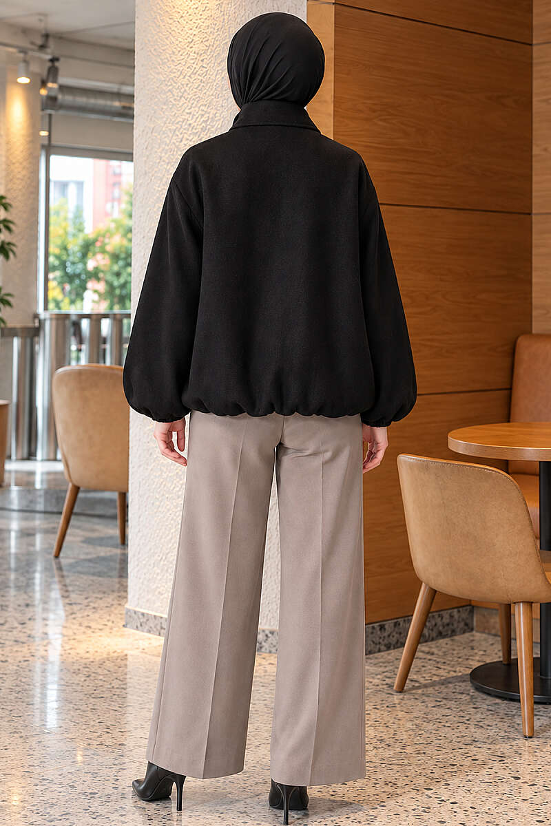 Short Zip-Up Felt Bomber Jacket - Black
