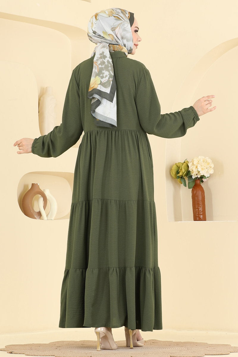 Modern Tiered Zip Abaya Coat - Light Khaki