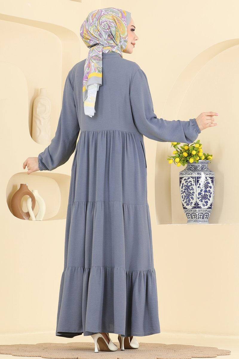 Modern Tiered Zip Abaya Coat - Grey