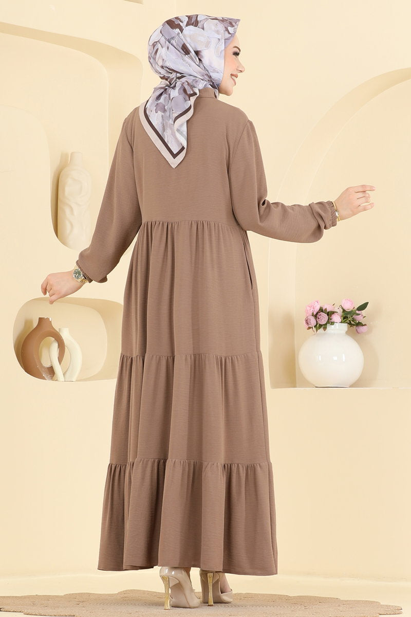 Modern Tiered Zip Abaya Coat - Mink