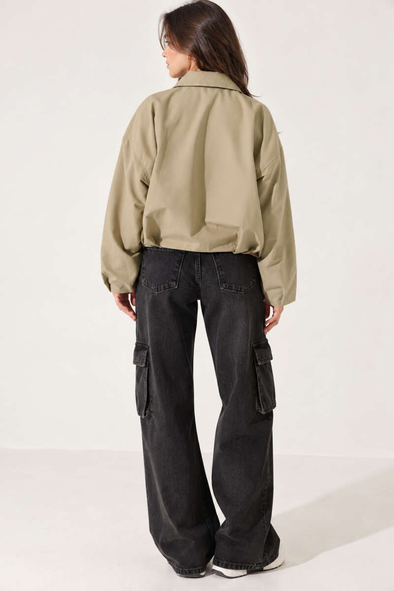Zip Trench Coat with Belt Detail - Almond Green