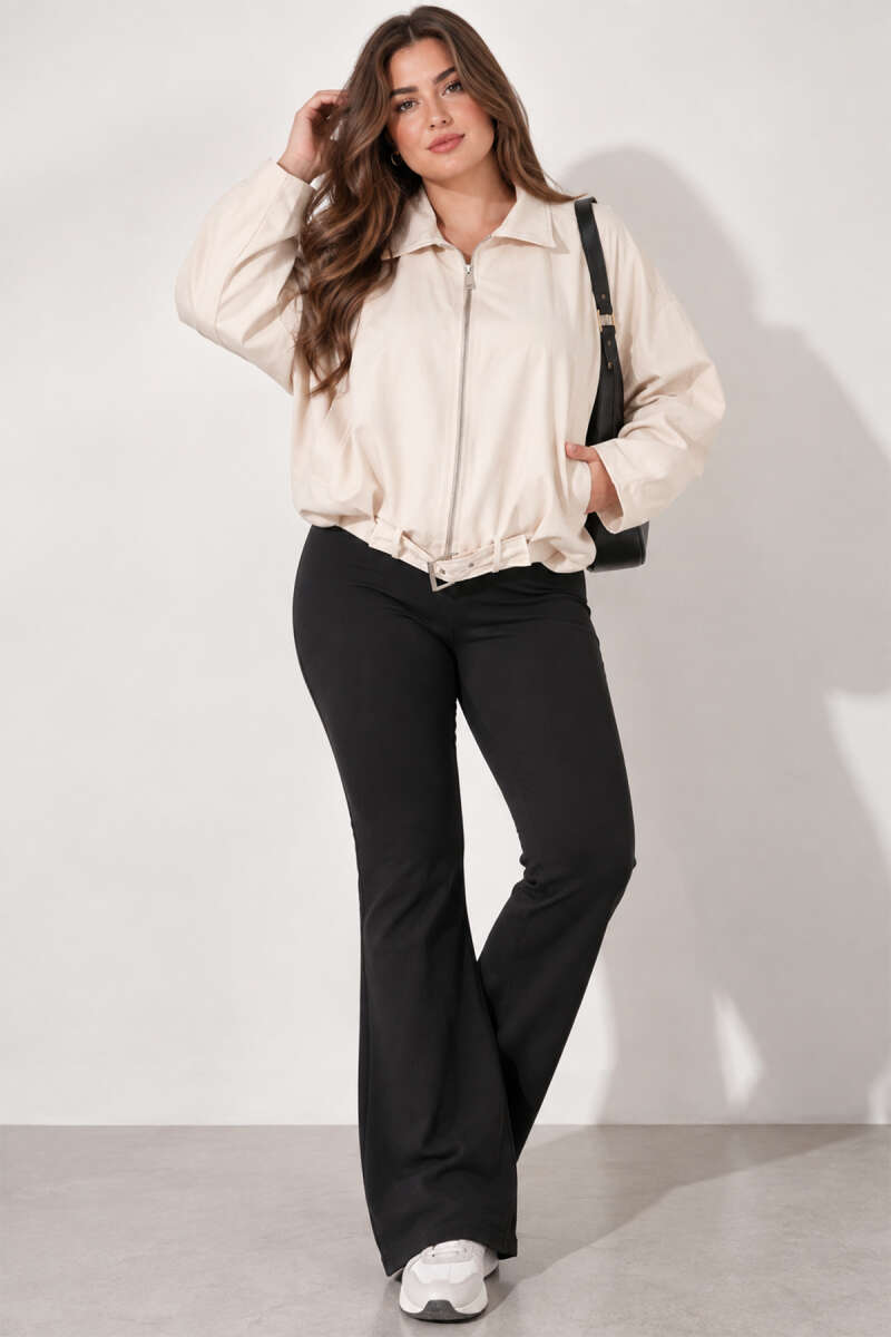 Zip Trench Coat with Belt Detail - Ecru