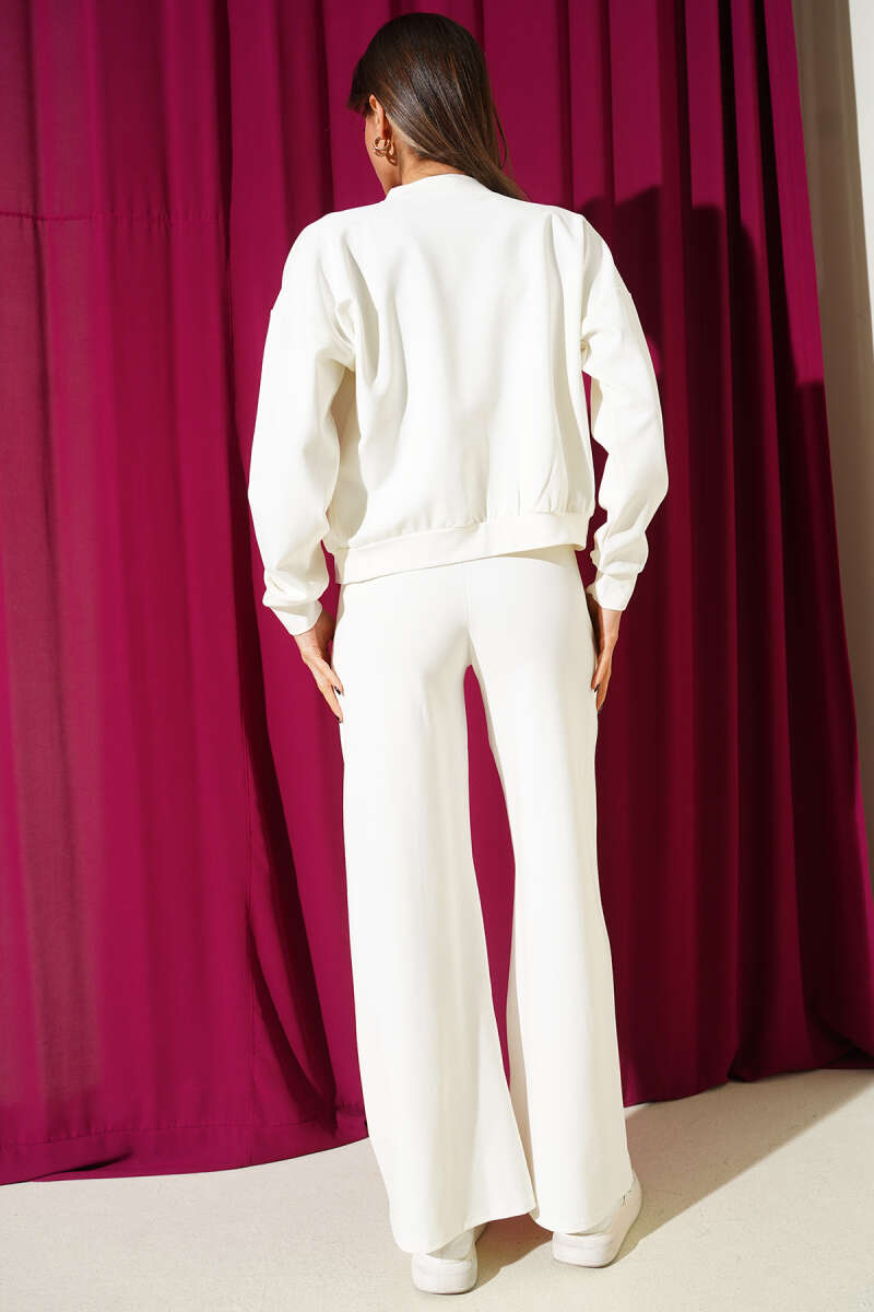 Two-Piece Set with Short Zip Cardigan - Ecru