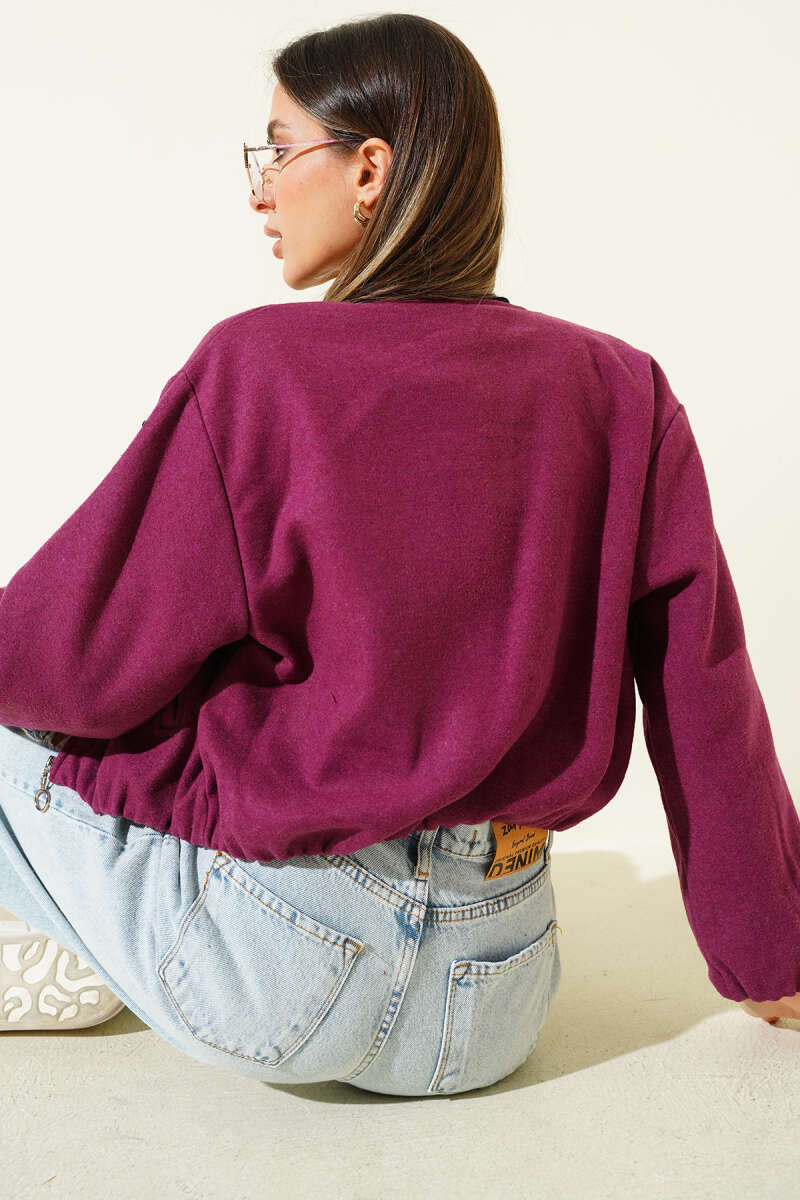 Short Felt Zip Bomber Jacket - Magenta