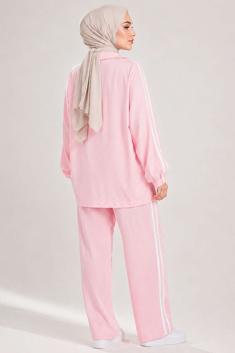 Zip-Up Two-Piece Set with Stripe Detail - Pink