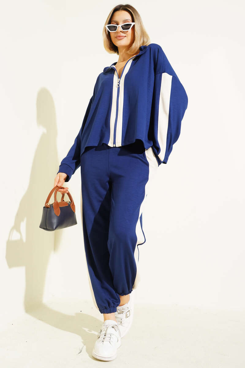 Zip Two-Piece Set with Stripes - Navy
