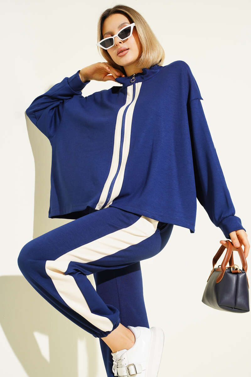 Zip Two-Piece Set with Stripes - Navy