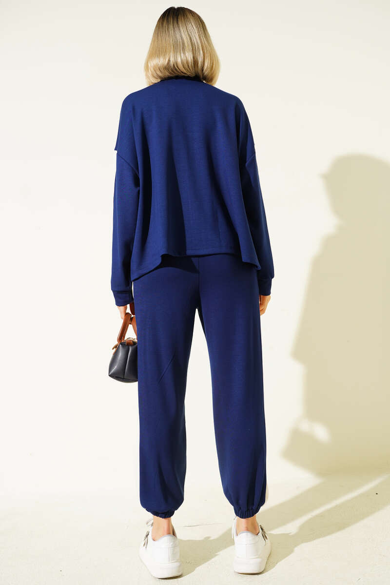 Zip Two-Piece Set with Stripes - Navy