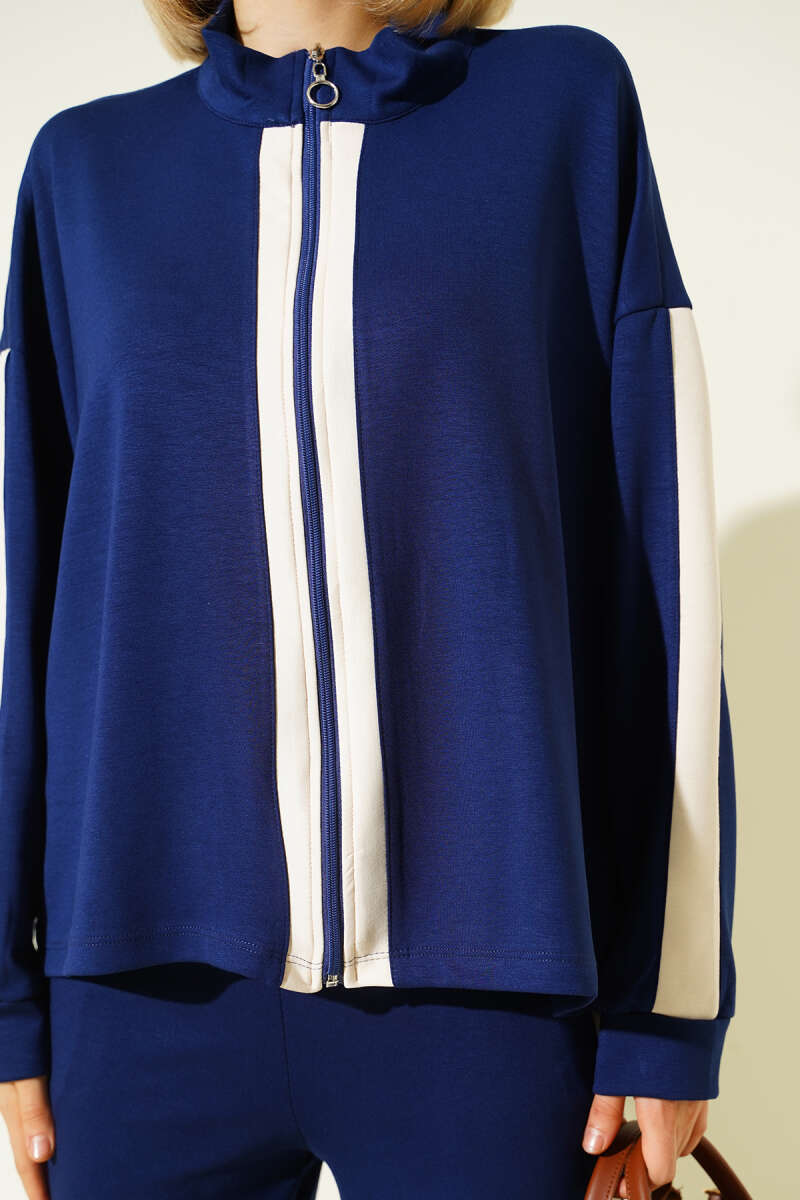 Zip Two-Piece Set with Stripes - Navy