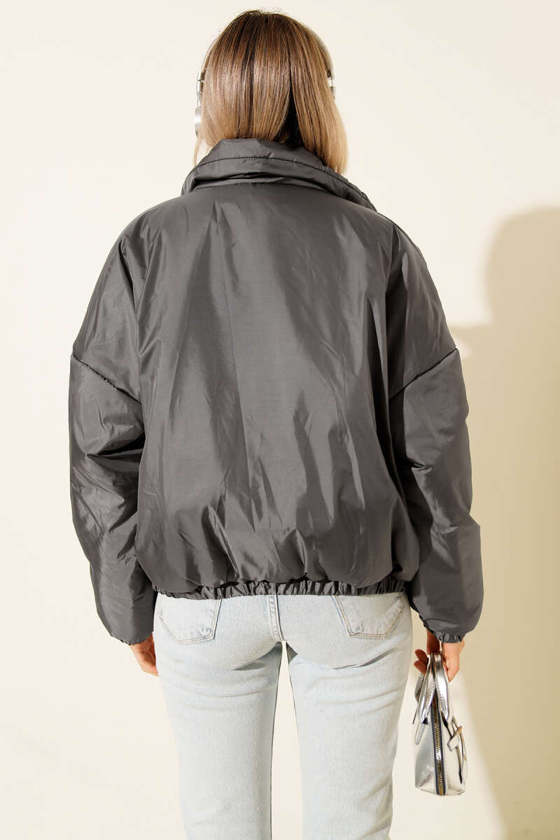 Short Zip Puffer Jacket - Smoke Grey
