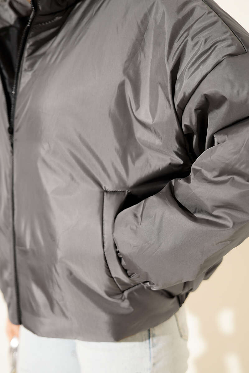 Short Zip Puffer Jacket - Smoke Grey