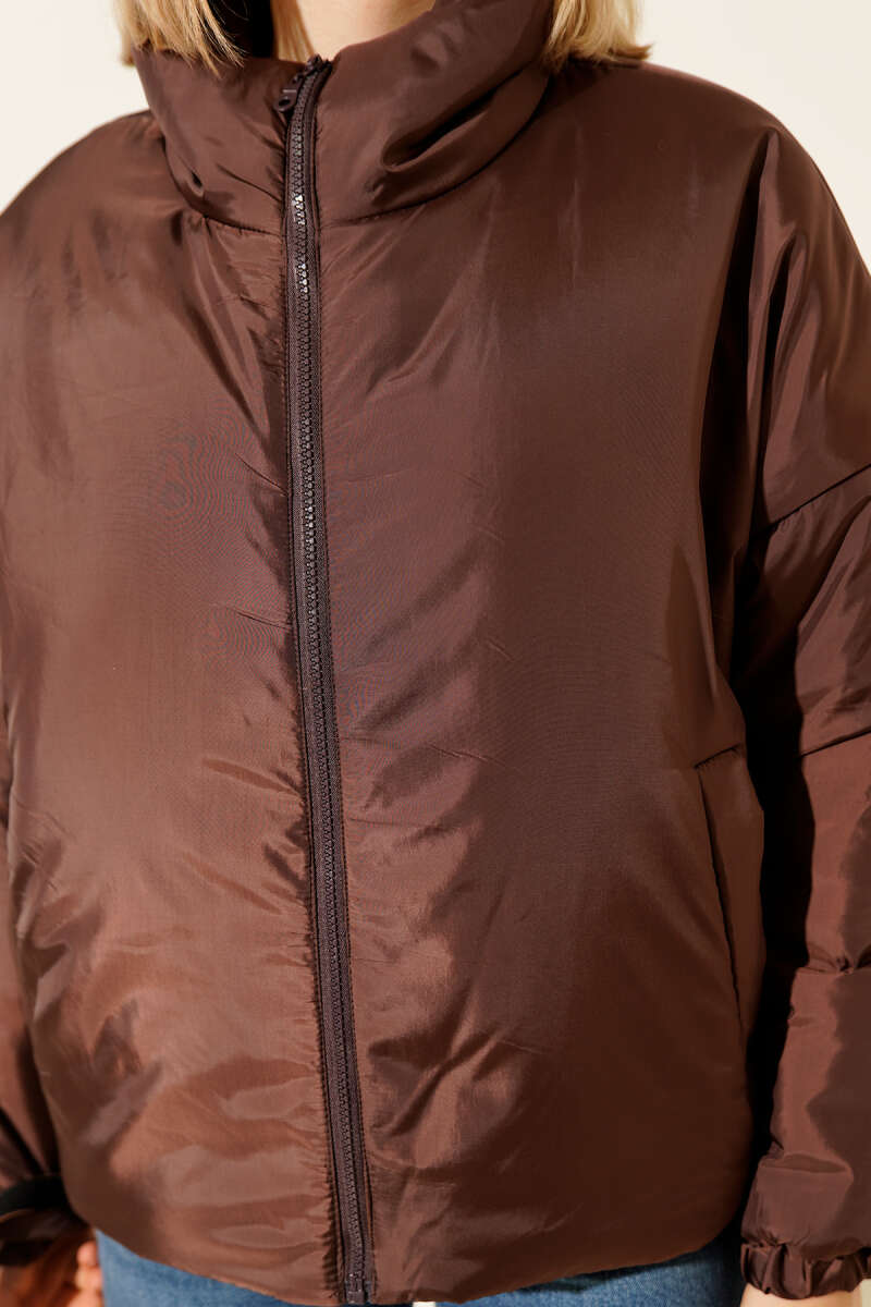 Short Zip Puffer Jacket - Brown