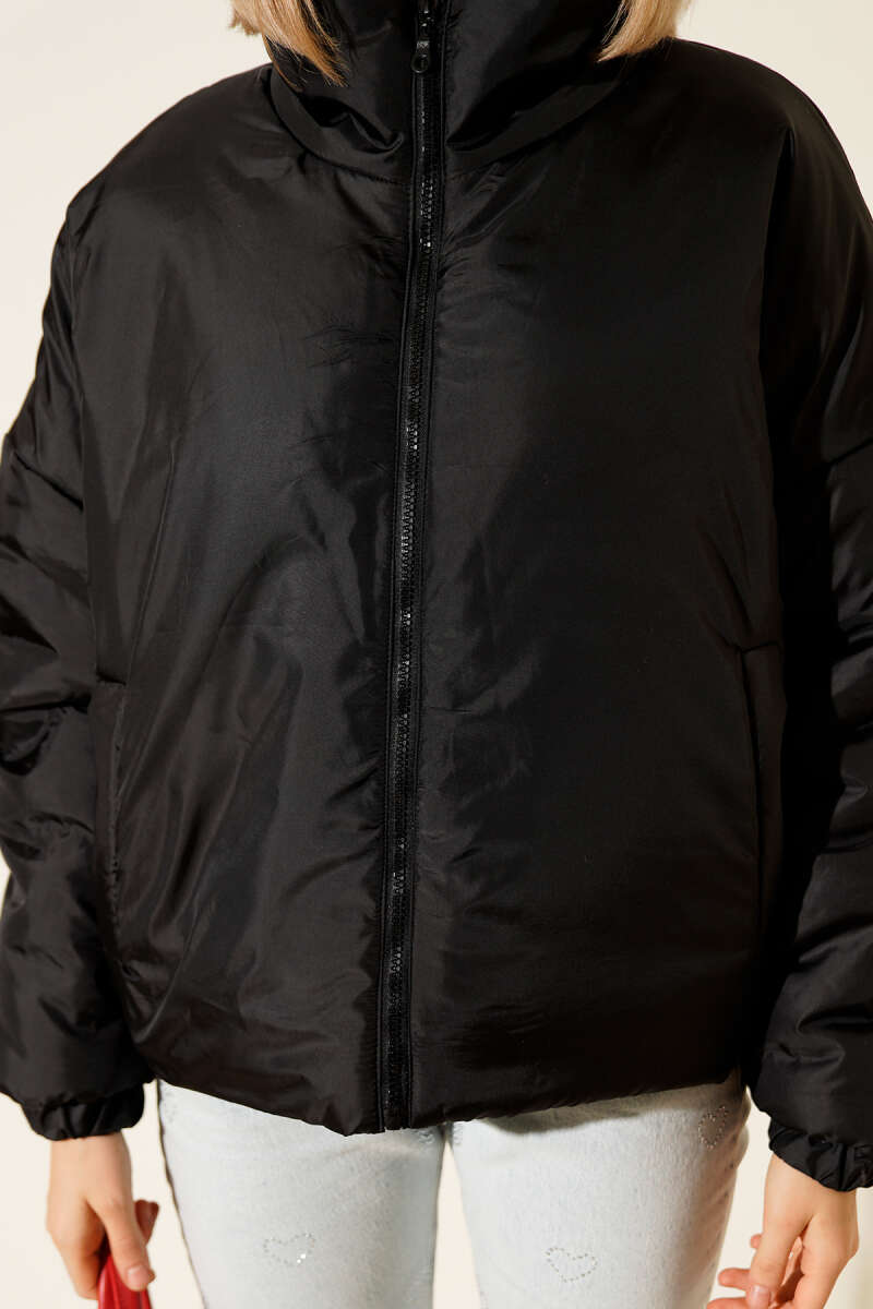 Short Zip Puffer Jacket - Black