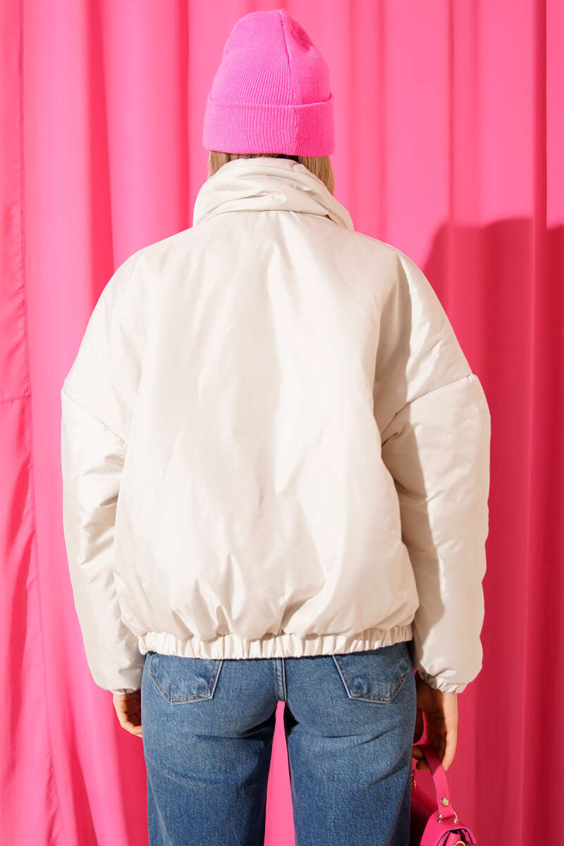 Short Zip Puffer Jacket - Stone