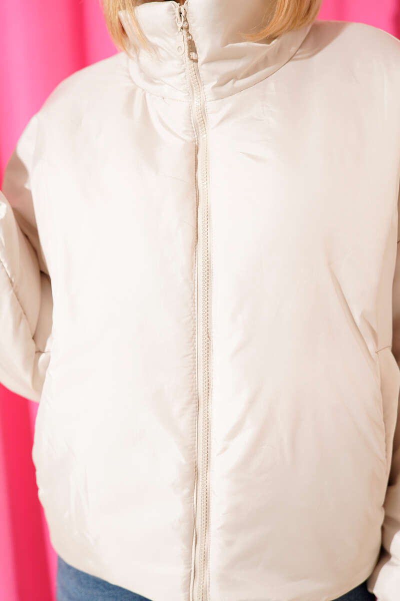 Short Zip Puffer Jacket - Stone