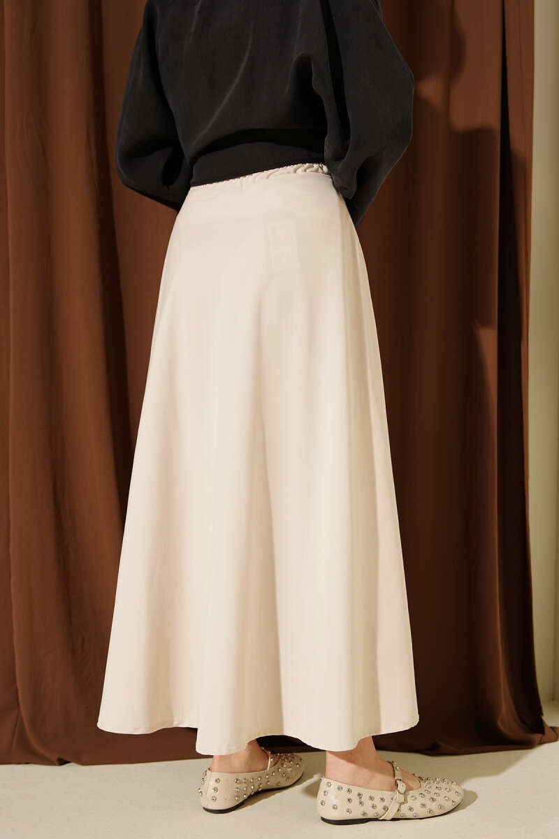 Flared Tencel Zip Skirt - Beige