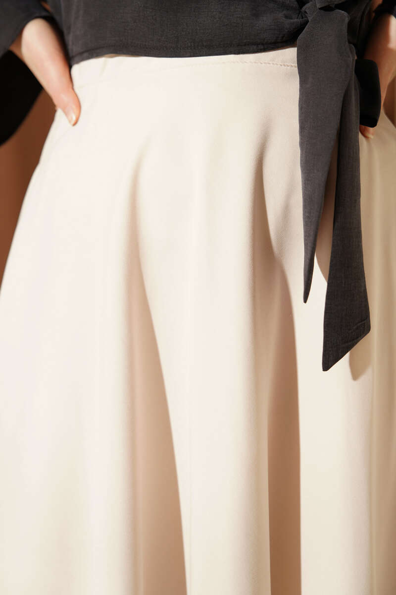 Flared Tencel Zip Skirt - Beige