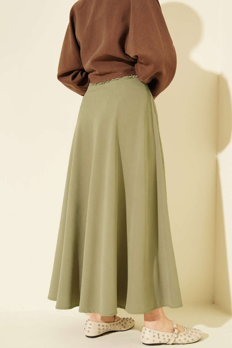 Flared Tencel Zip Skirt - Almond Green
