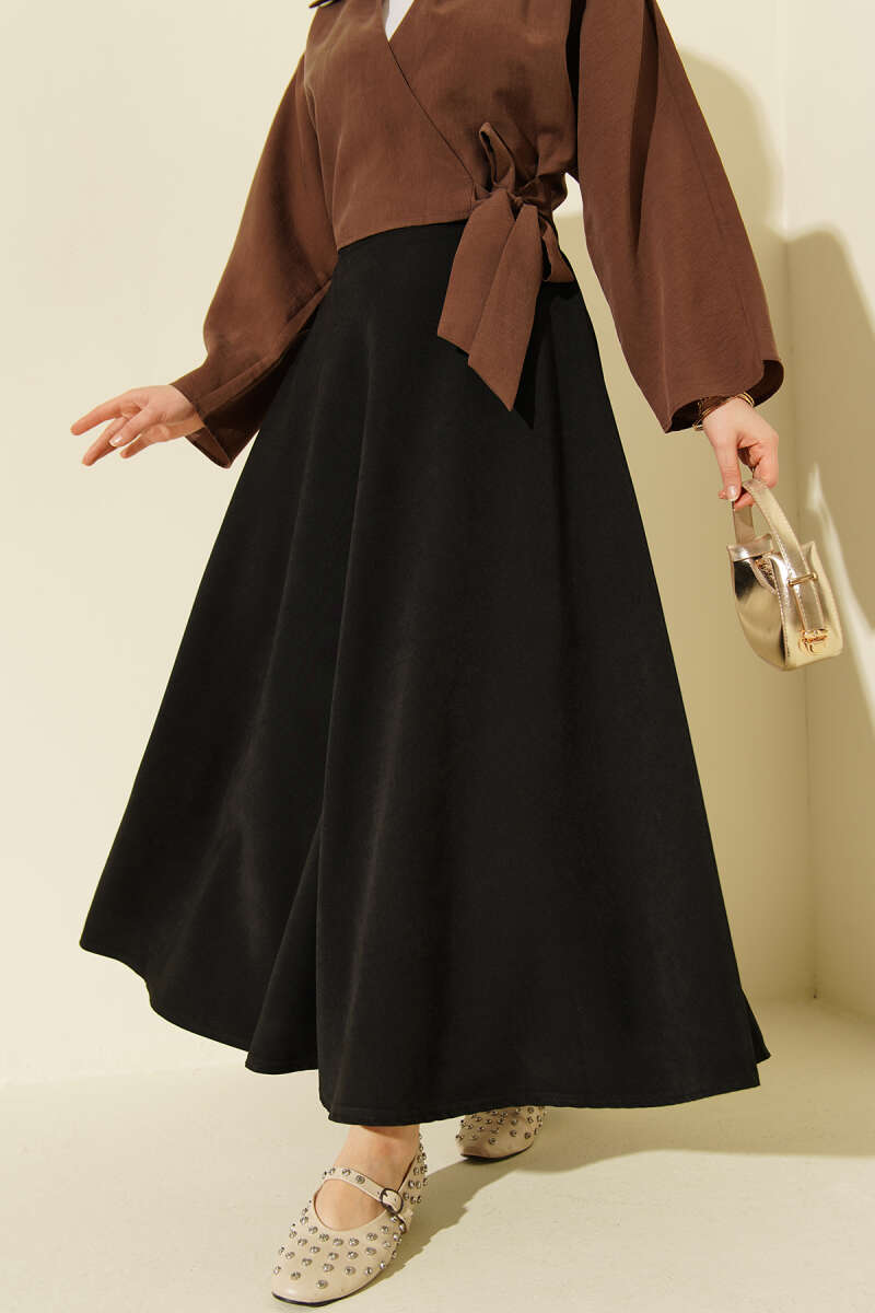 Flared Tencel Zip Skirt - Black