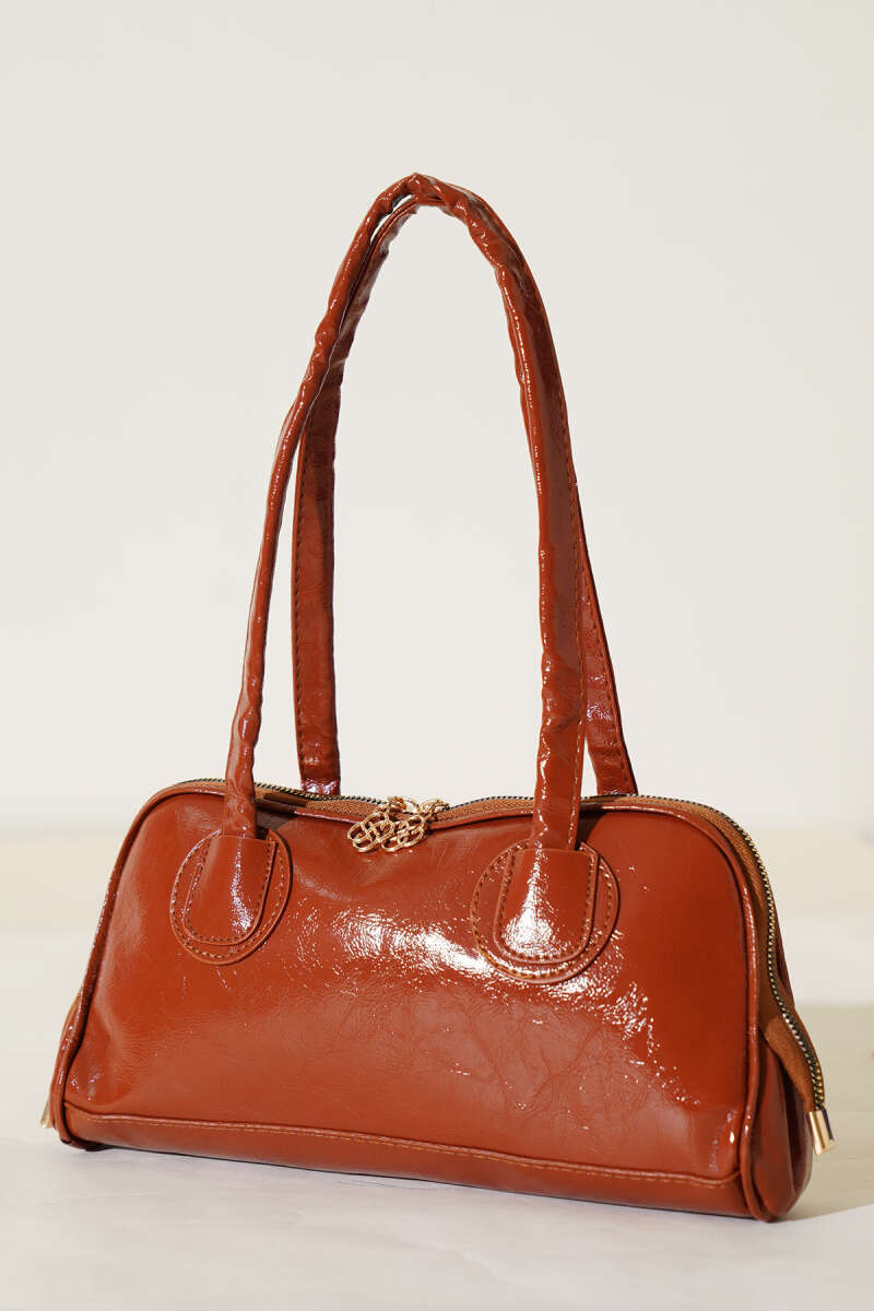 Long-Handle Zip Patent Bag - Tan