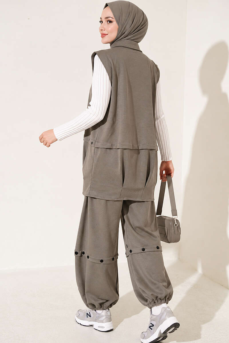 Loycha Two-Piece Set with Zip Vest - Khaki